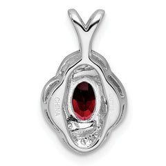 Sterling Silver 925 Garnet & Diamond Pendant with Rhodium-Plated Polished Finish