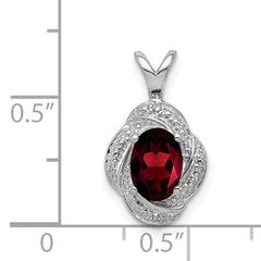 Sterling Silver 925 Garnet & Diamond Pendant with Rhodium-Plated Polished Finish