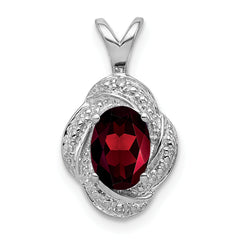 Sterling Silver Rhodium-plated Diam. & Garnet Pendant