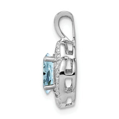 **Sophia Jewelers Sterling Silver 925 Aquamarine & Diamond Rhodium-Plated Birthstone Pendant**