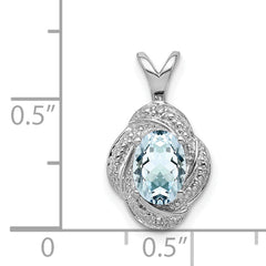 **Sophia Jewelers Sterling Silver 925 Aquamarine & Diamond Rhodium-Plated Birthstone Pendant**