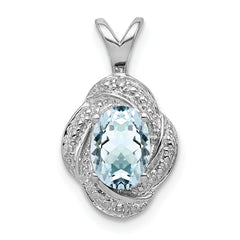 Sterling Silver Rhodium-plated Diam. & Aquamarine Pendant