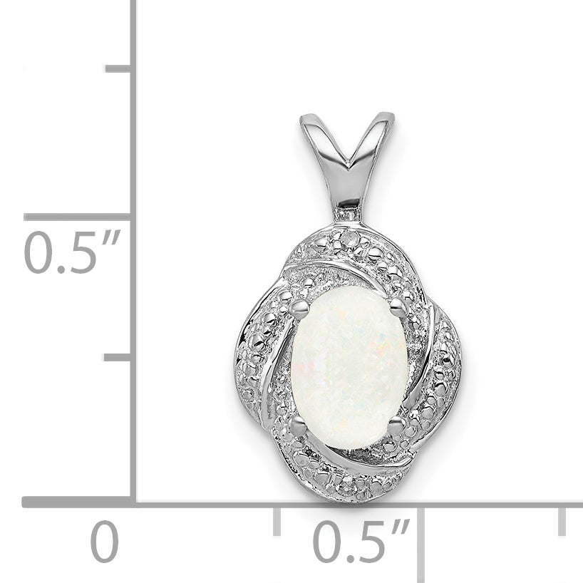 Sophia Jewelers Sterling Silver Opal & Diamond Pendant with Rhodium Finish, Elegant Oval Design