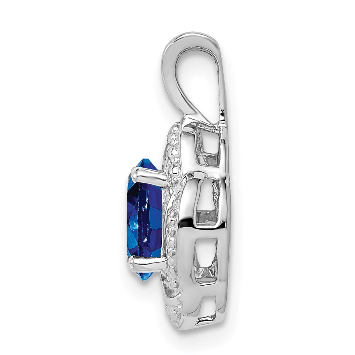 Sophia Jewelers Rhodium-Plated Sterling Silver Sapphire & Diamond Birthstone Pendant