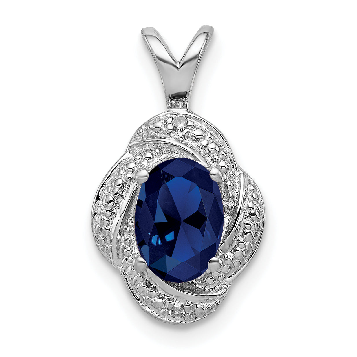 Sterling Silver Rhodium-plated Diam. & Created Sapphire Pendant