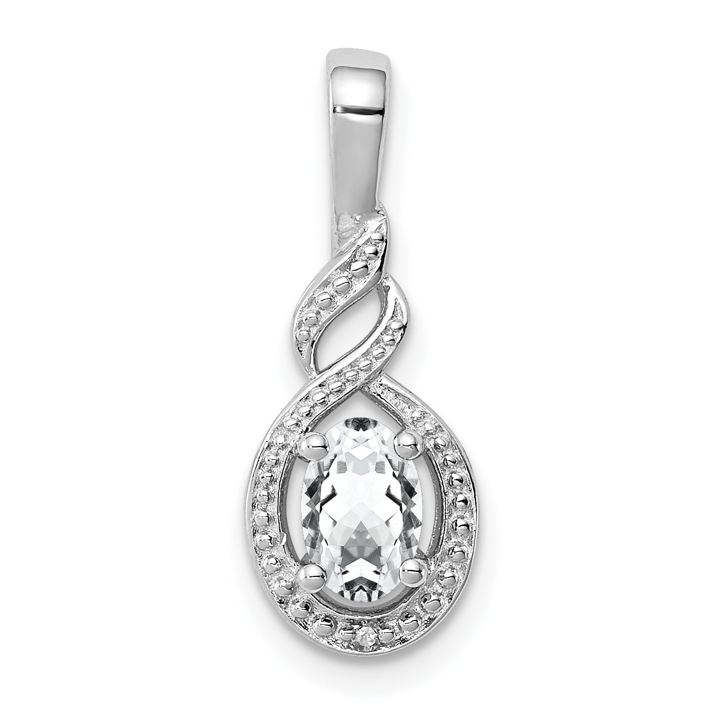 Sterling Silver Rhodium-plated White Topaz & Diam. Pendant