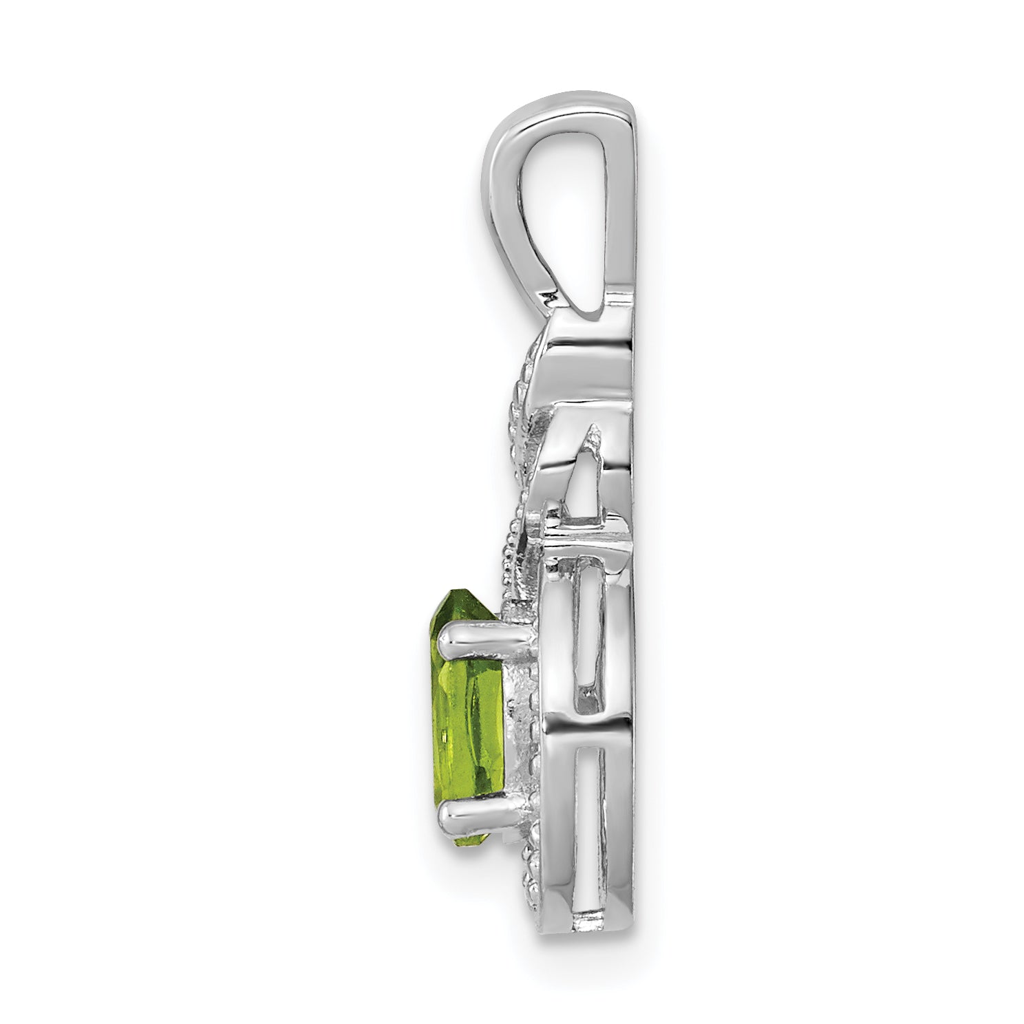 Sterling Silver Rhodium-Plated Peridot & Diamond Pendant - Natural August Birthstone