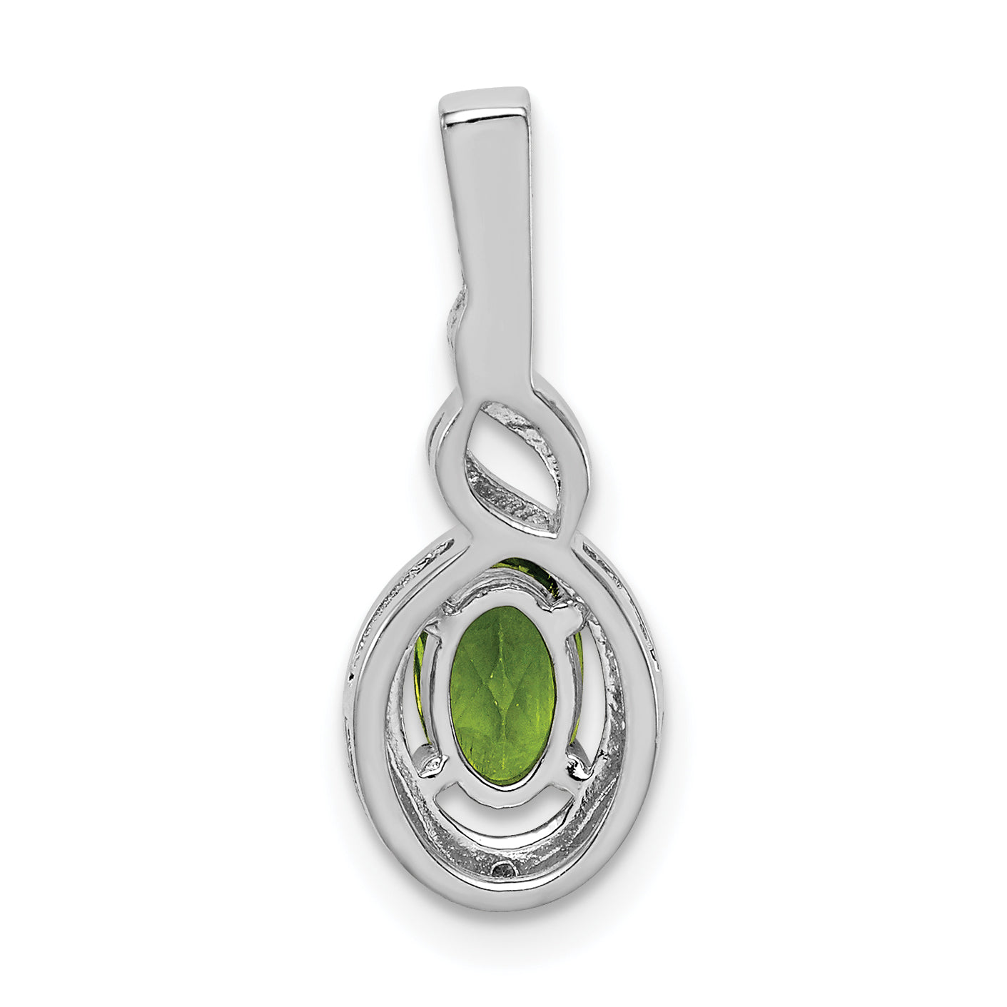 Sterling Silver Rhodium-Plated Peridot & Diamond Pendant - Natural August Birthstone