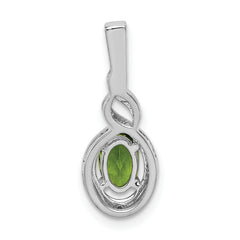 Sterling Silver Rhodium-Plated Peridot & Diamond Pendant - Natural August Birthstone