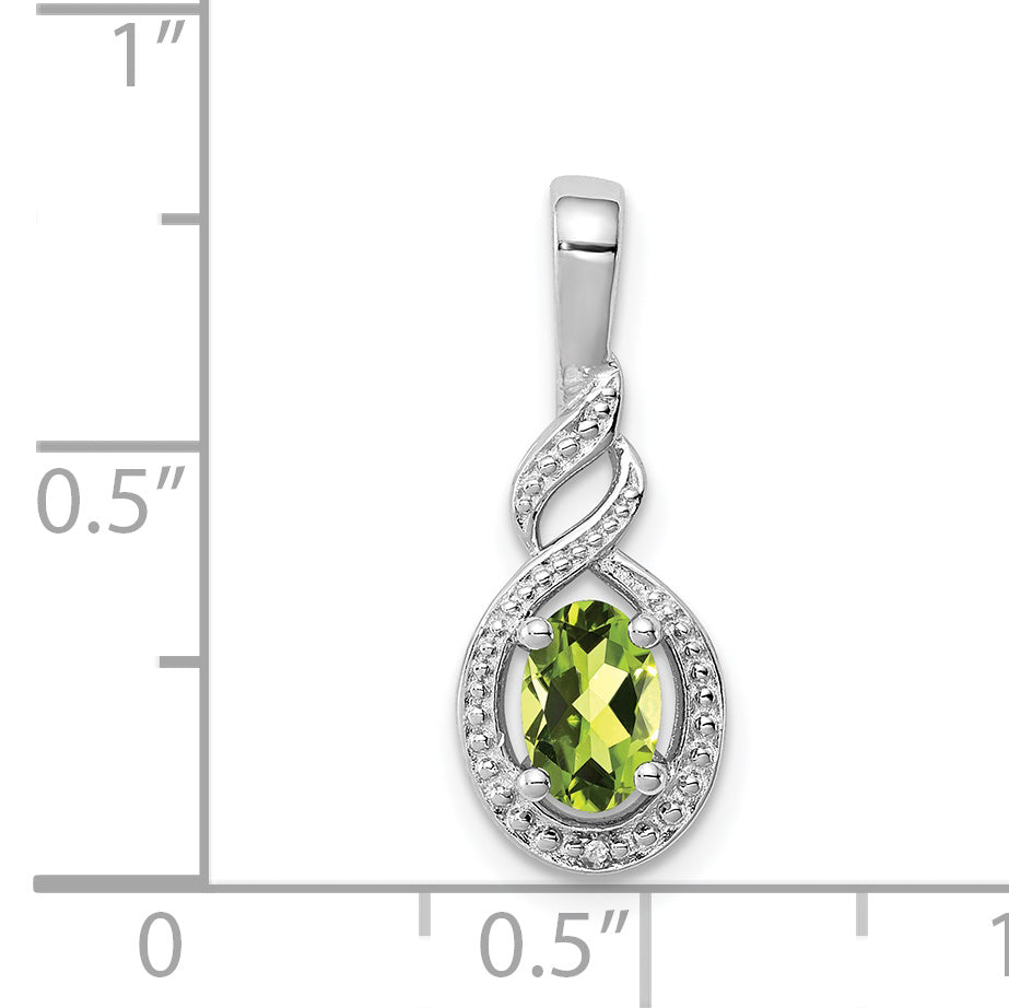 Sterling Silver Rhodium-Plated Peridot & Diamond Pendant - Natural August Birthstone