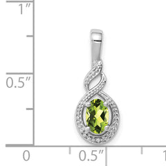 Sterling Silver Rhodium-Plated Peridot & Diamond Pendant - Natural August Birthstone