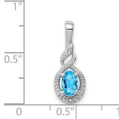 Sterling Silver Rhodium-plated Swiss Blue Topaz & Diam. Pendant