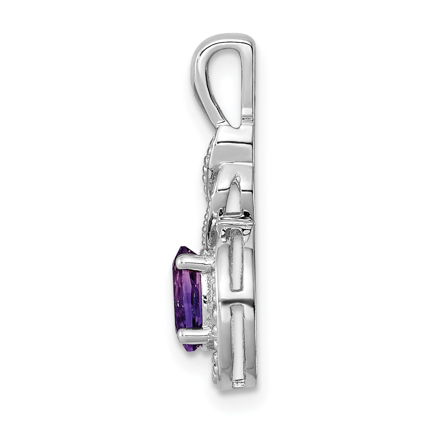 Sterling Silver Rhodium-plated Amethyst & Diam. Pendant