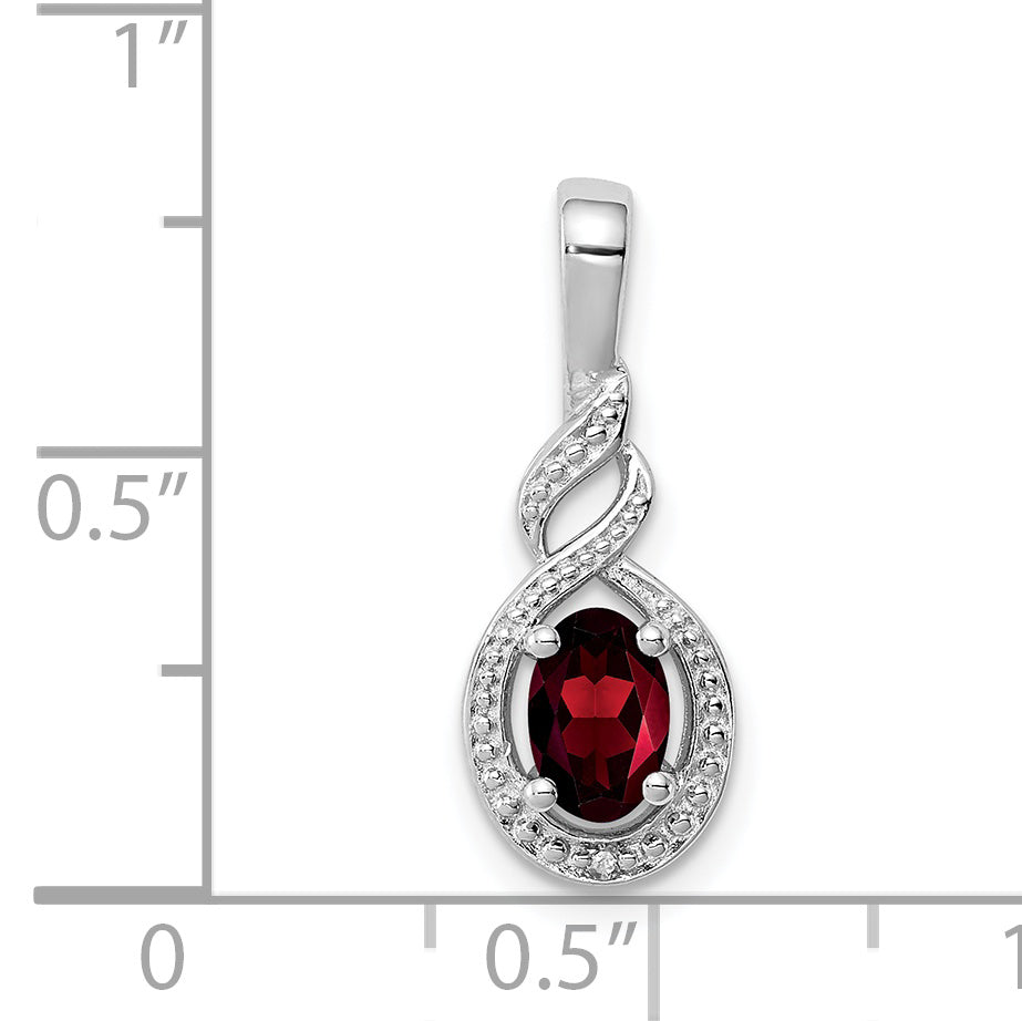 Sterling Silver Rhodium-plated Garnet & Diam. Pendant