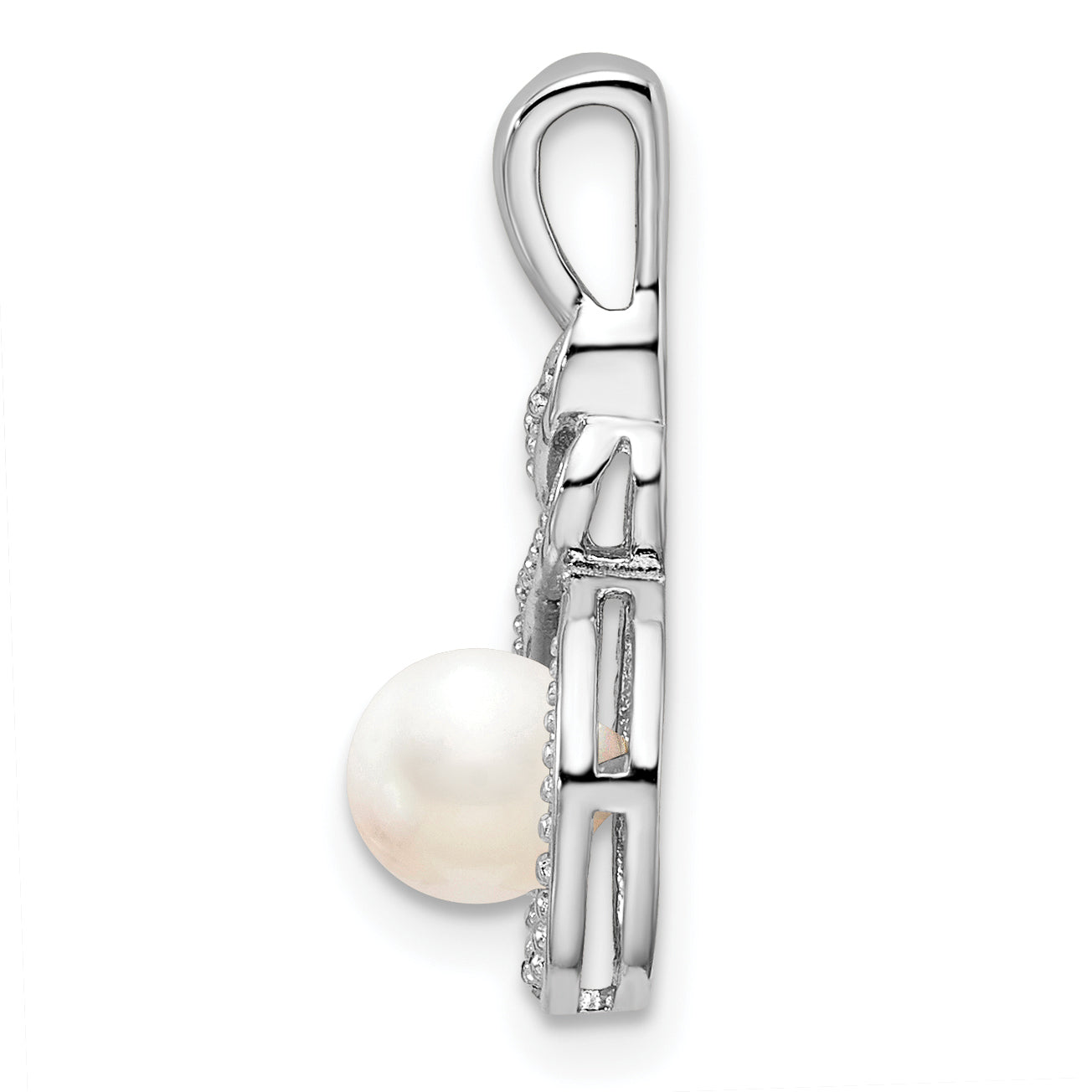 Sophia Jewelers Sterling Silver Pearl & Diamond Pendant with Rhodium-Plated Finish