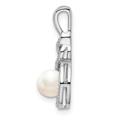 Sterling Silver Rhodium-plated FW Cultured Pearl & Diam. Pendant