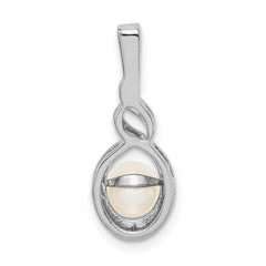 Sterling Silver Rhodium-plated FW Cultured Pearl & Diam. Pendant