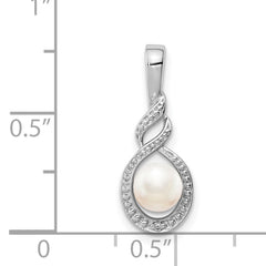 Sophia Jewelers Sterling Silver Pearl & Diamond Pendant with Rhodium-Plated Finish