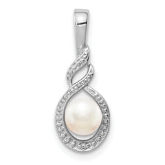 Sterling Silver Rhodium-plated FW Cultured Pearl & Diam. Pendant