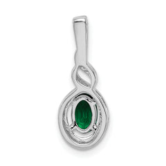 Sterling Silver Rhodium-Plated Emerald & Diamond Pendant - Elegant May Birthstone Charm