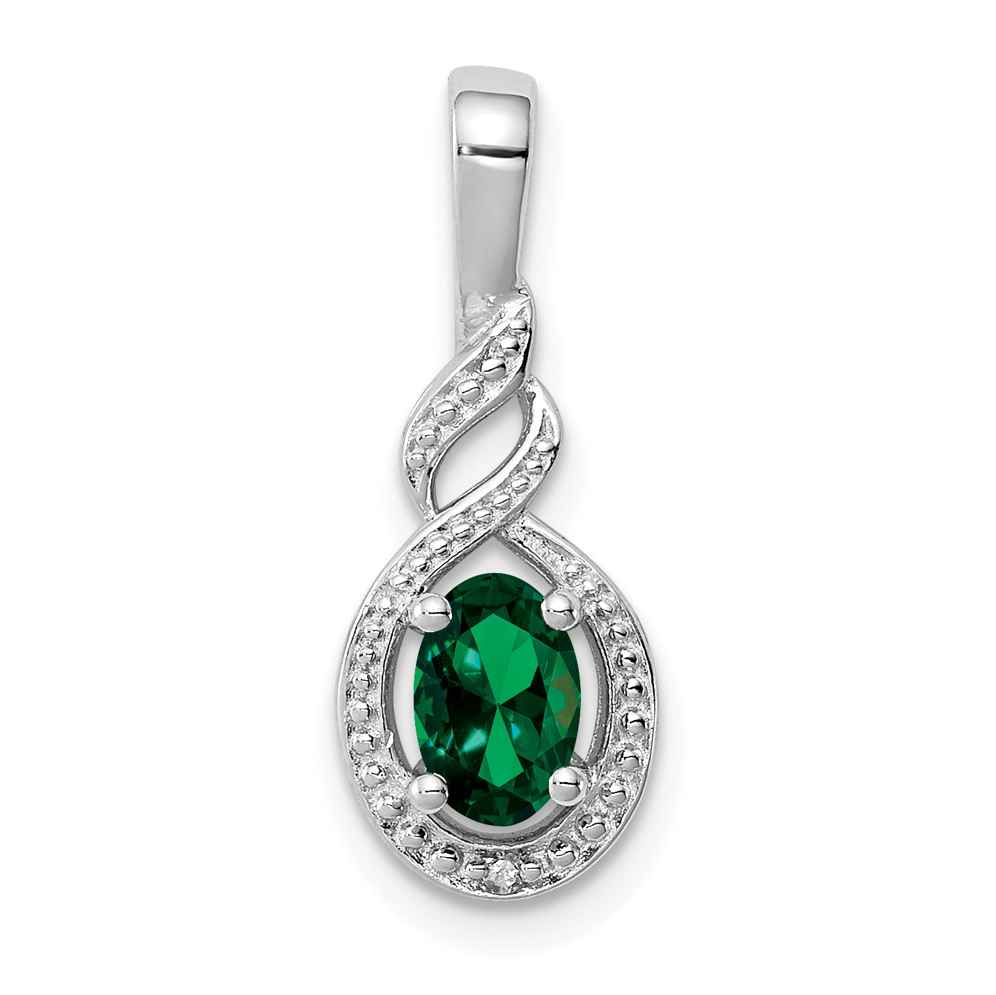 Sterling Silver Rhodium-plated Created Emerald & Diam. Pendant