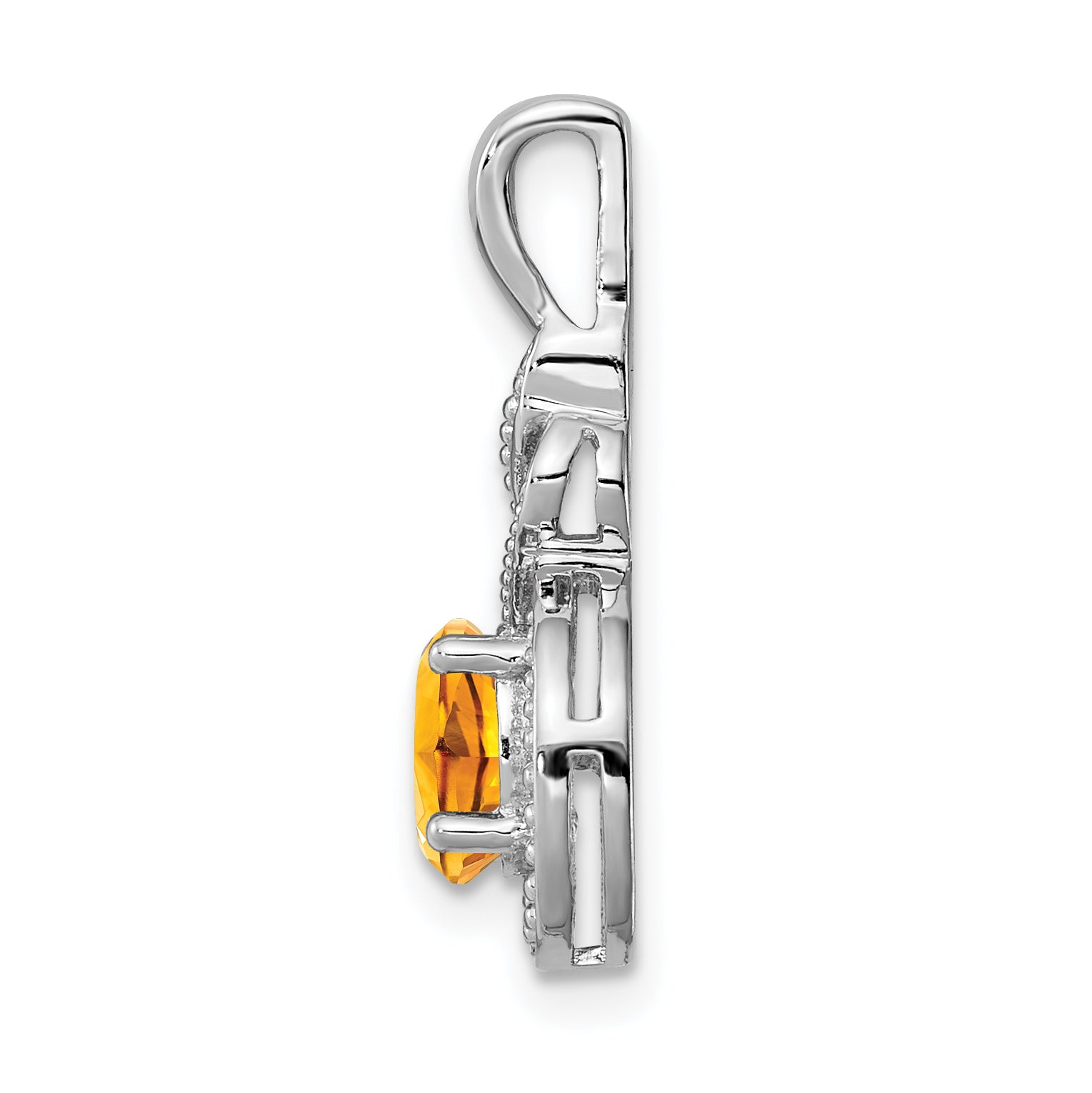 Sterling Silver Rhodium-Plated Citrine & Diamond Pendant – November Birthstone Elegance