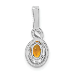 Sterling Silver Rhodium-Plated Citrine & Diamond Pendant – November Birthstone Elegance