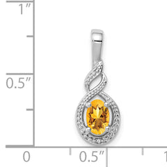 Sterling Silver Rhodium-Plated Citrine & Diamond Pendant – November Birthstone Elegance