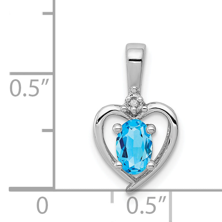 Sterling Silver Rhodium-plated Light Swiss Blue Topaz & Diam. Pendant