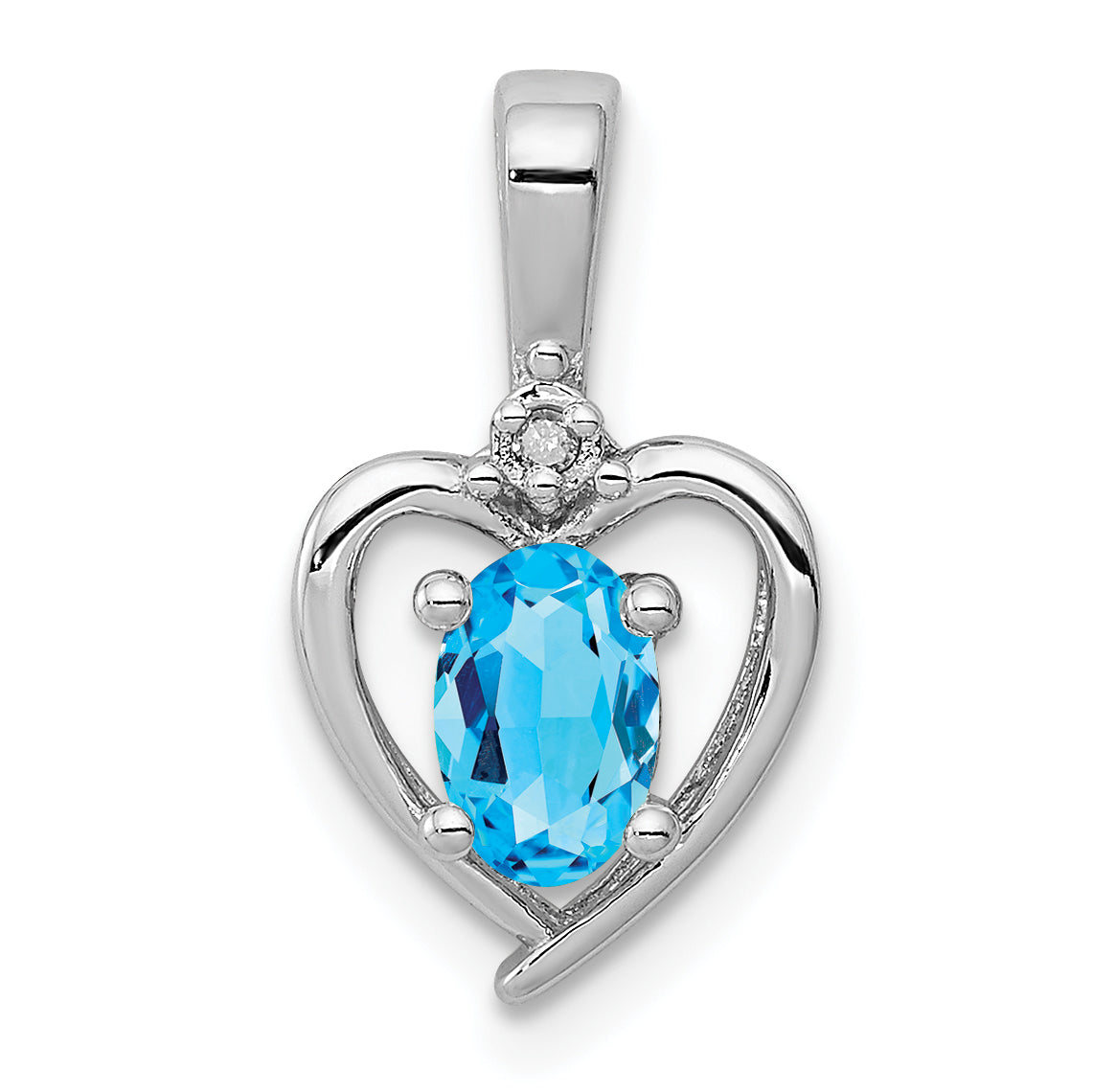 Sterling Silver Rhodium-plated Light Swiss Blue Topaz & Diam. Pendant