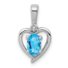 Sterling Silver Rhodium-plated Light Swiss Blue Topaz & Diam. Pendant