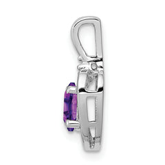 "925 Sterling Silver Rhodium-Plated Amethyst & Diamond Pendant - Elegant February Birthstone"