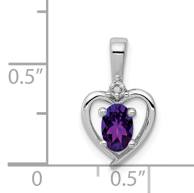 "925 Sterling Silver Rhodium-Plated Amethyst & Diamond Pendant - Elegant February Birthstone"