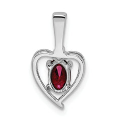 Sterling Silver Ruby & Diamond Pendant with Rhodium-Plated Finish July Birthstone