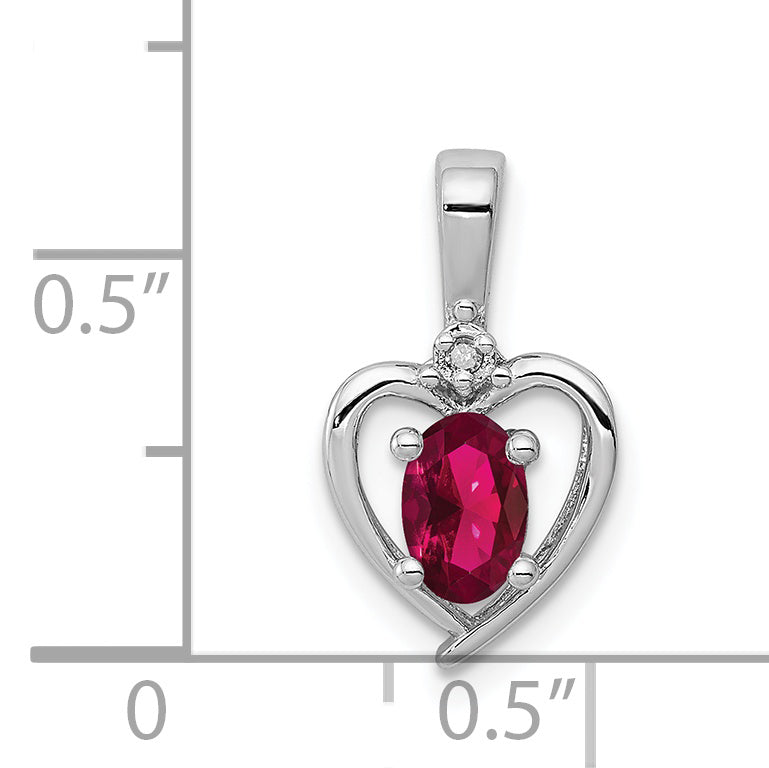 Sterling Silver Ruby & Diamond Pendant with Rhodium-Plated Finish July Birthstone