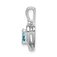 Sterling Silver 925 Aquamarine & Diamond Rhodium-Plated Pendant Elegant March Birthstone