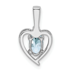 Sterling Silver 925 Aquamarine & Diamond Rhodium-Plated Pendant Elegant March Birthstone