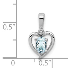 Sterling Silver 925 Aquamarine & Diamond Rhodium-Plated Pendant Elegant March Birthstone