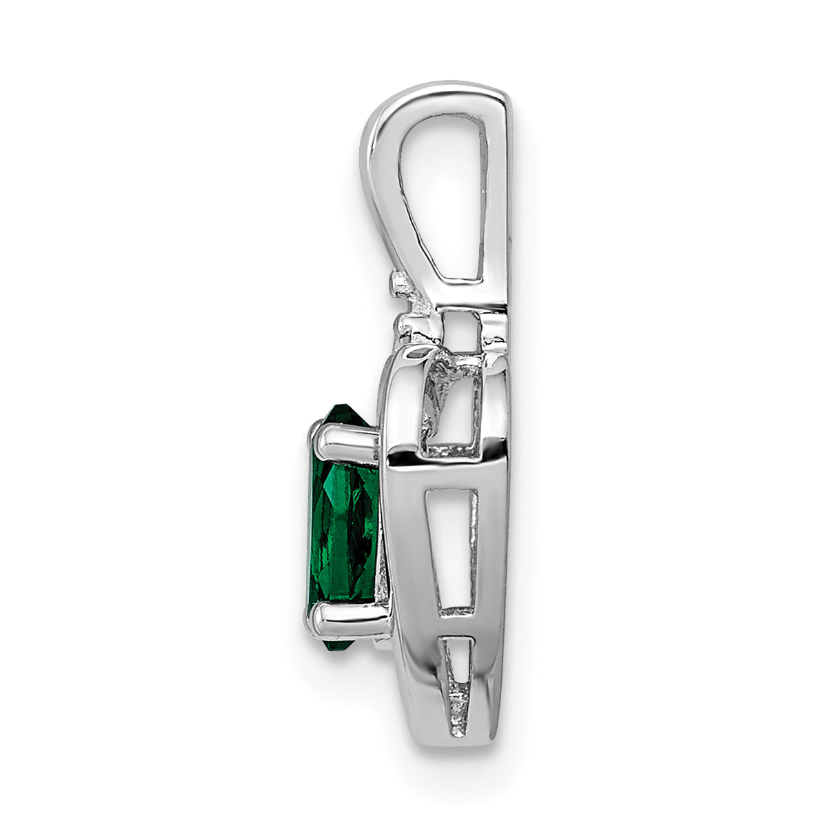 Sterling Silver Rhodium-plated Created Emerald & Diam. Pendant