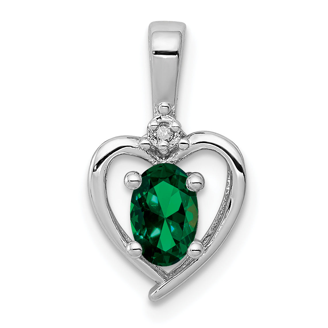 Sterling Silver Rhodium-plated Created Emerald & Diam. Pendant