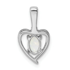 Sterling Silver Rhodium-Plated Opal & Diamond Pendant Elegant October Birthstone