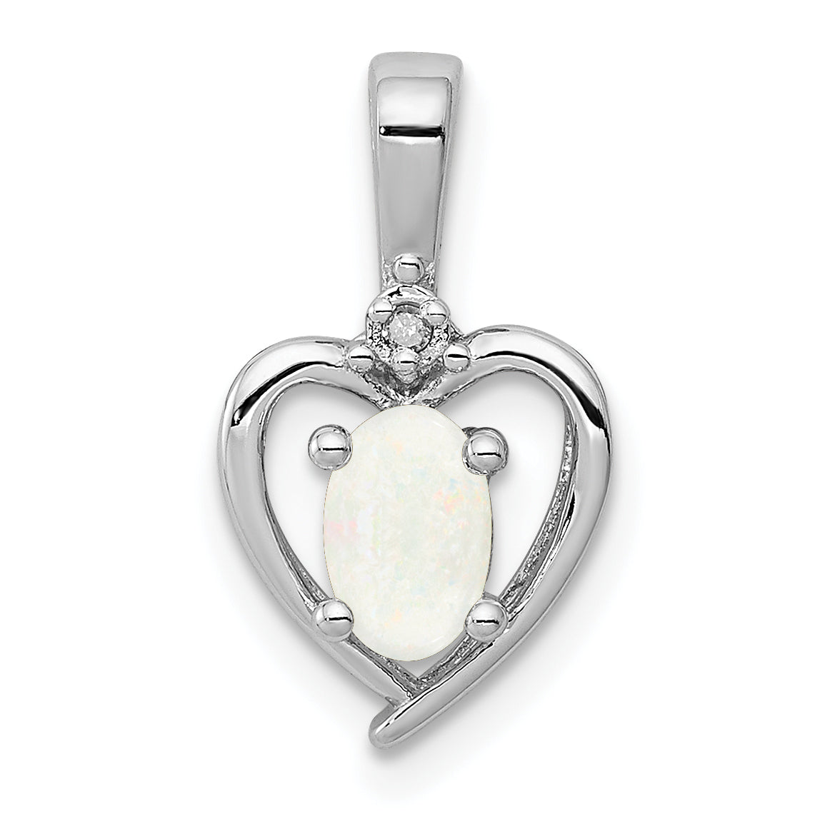 Sterling Silver Rhodium-plated Created Opal & Diam. Pendant