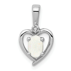 Sterling Silver Rhodium-plated Created Opal & Diam. Pendant