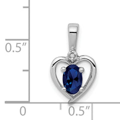 Sterling Silver Sapphire & Diamond Pendant with Rhodium Plating September Birthstone