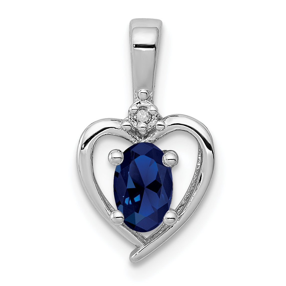 Sterling Silver Rhodium-plated Created Sapphire & Diam. Pendant