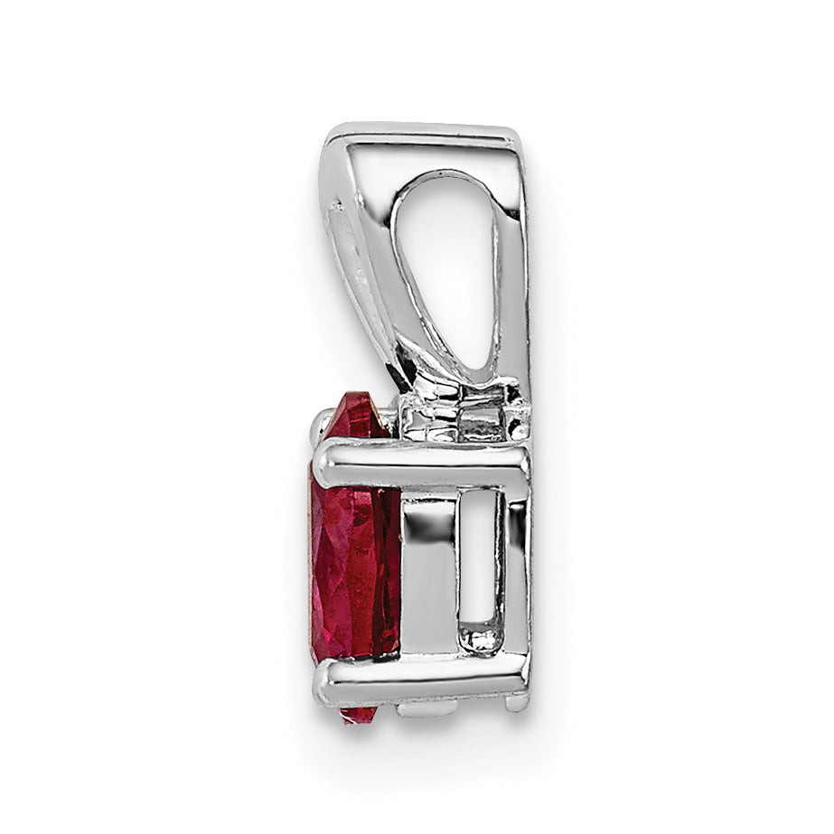 Sterling Silver Rhodium-Plated Created Ruby Pendant July Birthstone Polished Finish