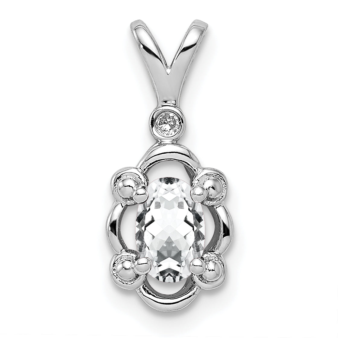 Sterling Silver Rhodium-plated White Topaz & Diam. Pendant