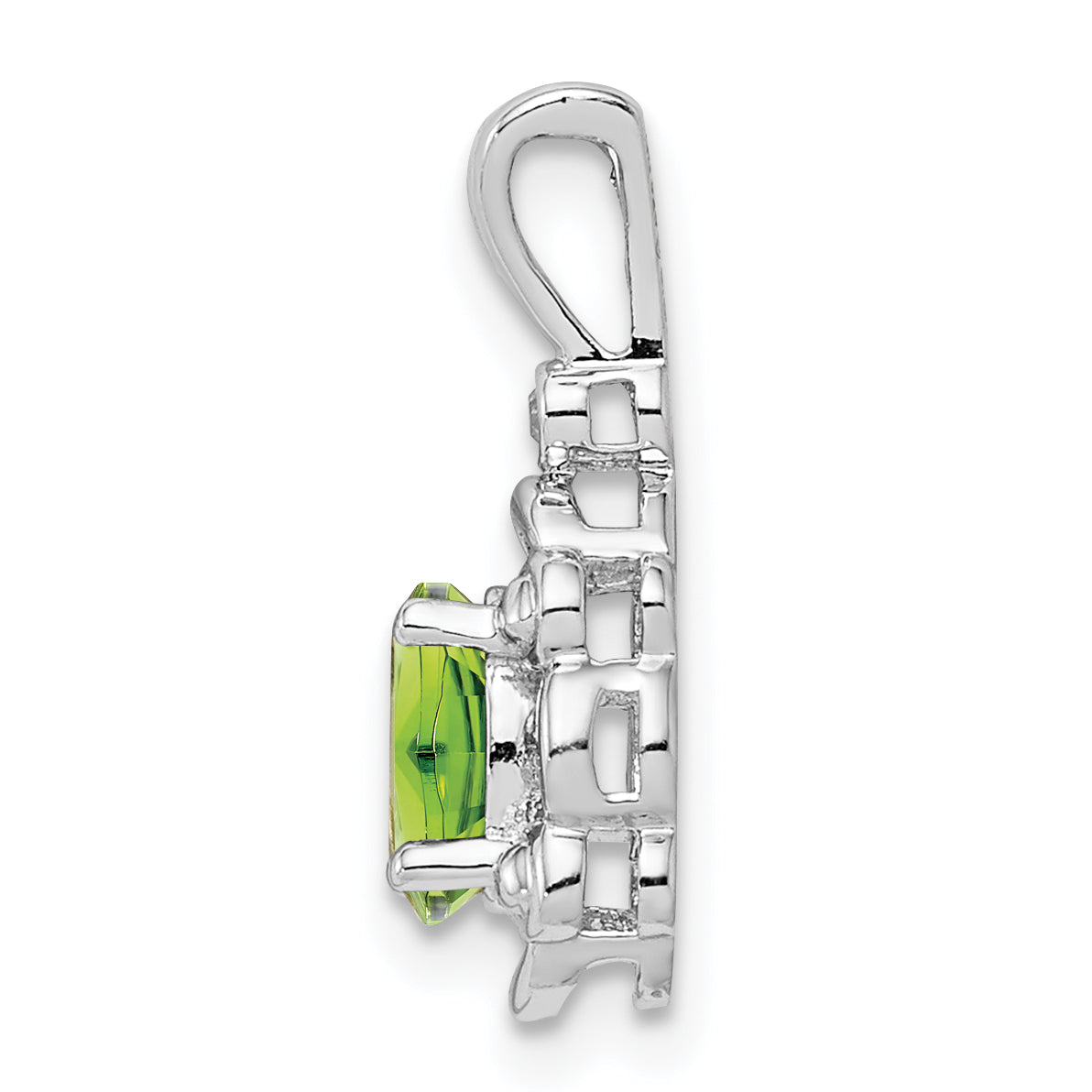 Sterling Silver Rhodium-Plated Peridot & Diamond Pendant  August Birthstone Elegance