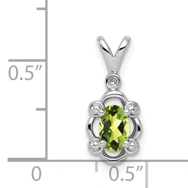 Sterling Silver Rhodium-Plated Peridot & Diamond Pendant  August Birthstone Elegance