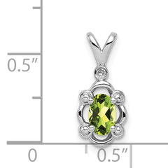 Sterling Silver Rhodium-Plated Peridot & Diamond Pendant  August Birthstone Elegance